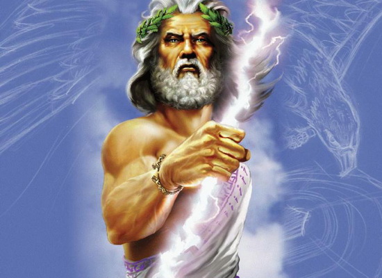 Zeus holding lightning bolt